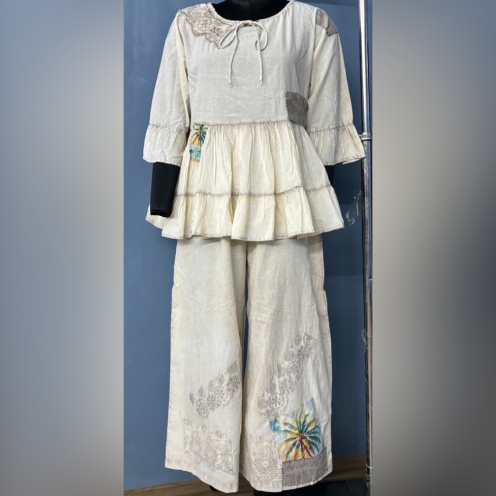 Cream cotton sheeting pants